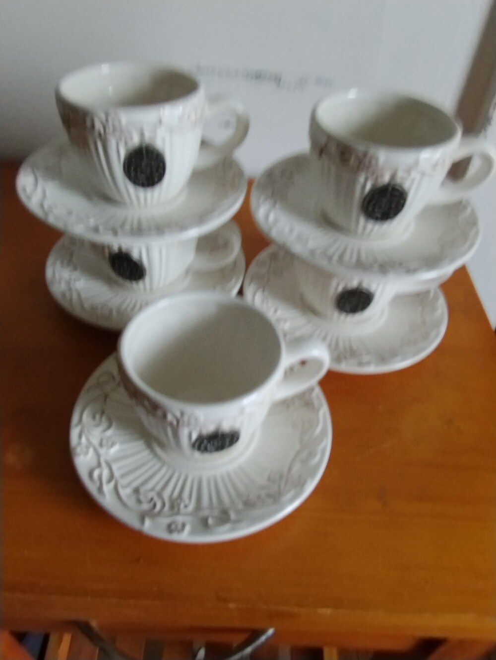 Classic White Embossed Porcelain Teacup and Saucer Set - White (5)